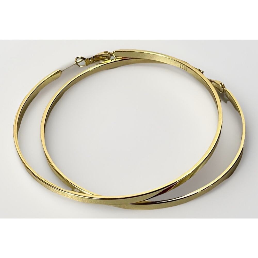 VTG 925 Sterling Silver Gold Tone Hoop Earrings 2.5” Large Flat Hoops 17.7g